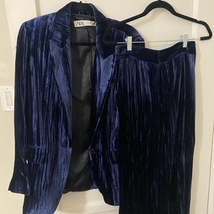 Zara navy velvet suit